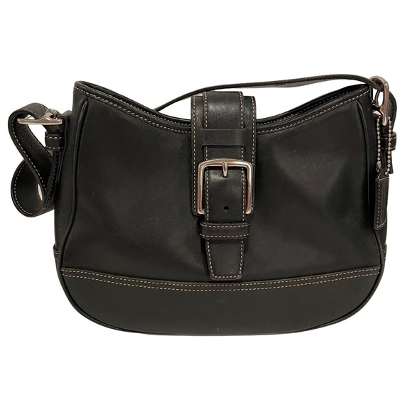 Coach Handbags - Vintage Coach Black Hampton Shoulder Bag Buckle Leather 90s Handbag Purse 7584